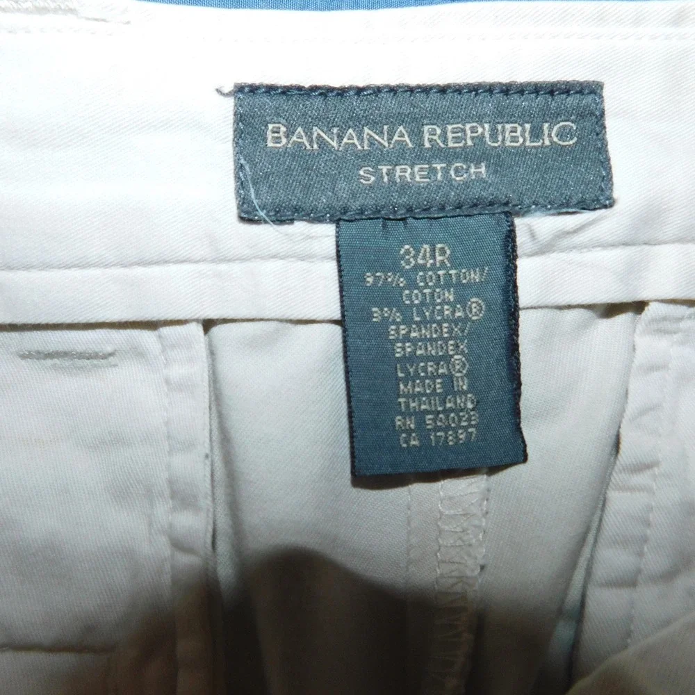 Banana Republic Stretch Chino Pants Mens 34R Khaki Tan Straight Leg Cotton Lycra